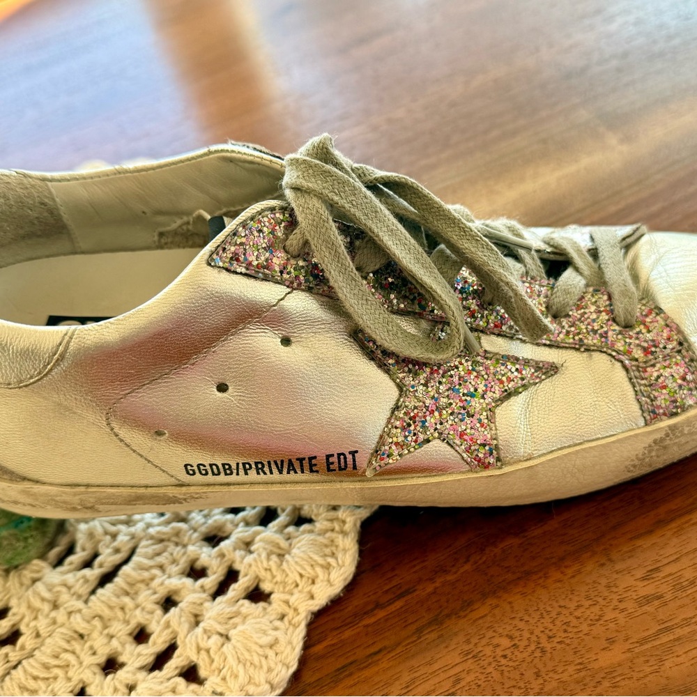 Golden Goose 🪿 Silver with Multicolor Glitter Sneakers 👟 👟 Super⭐️⭐️ - Picture 2 of 16